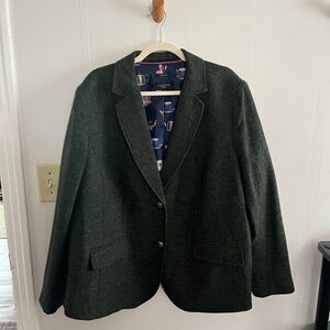 Talbots Green Wool Blend Sz 20W Blazer Plus Office Preppy Career
